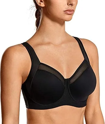 SYROKAN Reggiseno Sportivo Sostegno Forte Racerback Nero 4D