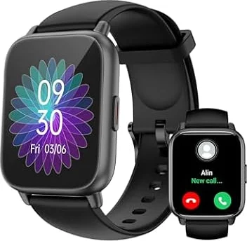 RUIMEN Smartwatch Uomo Donna Chiamate Bluetooth Orologio Contapassi Android iOS Compatibile Fitness Watch Sportive Cardiofrequenzimetro da polso Saturimetro Impermeabile IP68 Notifiche Whatsapp Nero