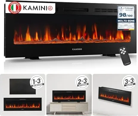 KAMINIO® Marlon PRO 50 Camino elettrico da incasso, parete o appoggio