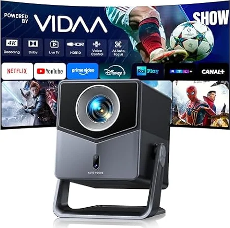 Proiettore 4K【1400 ANSI/Vidaa Sistema】2 * 18W Dolby Audio Proiettore Auto Focus e Keystone Videoproiettore Bluetooth 5.4 Two-way Projector con AirPlay TOPTRO A2 Proiettores TV per Home Cinema/Esterni