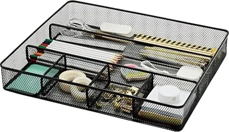Annova Vassoio organizer per cassetti da scrivania, per organizzazione dell'ufficio, rete metallica, accessori e forniture per ufficio (Black)