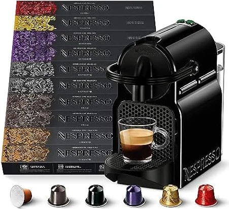 Nespresso MACCHINA INISSIA E 100 CAPSULE – Inissia EN80B Macchina Caffè di De’Longhi con 100 Capsule Caffè Selezione Ispirazione Italiana, Riciclabile, Linea Original