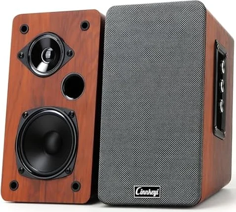 cinnkeyi Diffusori da scaffale in legno da 50W, diffusori attivi 2.0 per computer | Ingressi: Bluetooth, RCA, AUX (3,5 mm), USB | Bassi potenti, diffusori per PC, TV, laptop, giradischi