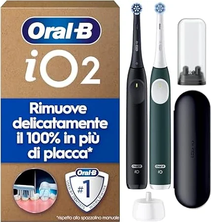 Oral-B iO 2, 2 Spazzolini Elettrici, 2 Testina di Ricambio, Nero e Verde