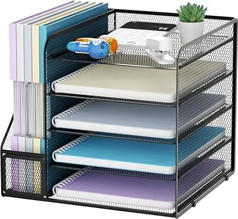 Marbrasse Organizer Scrivania Accessori,5-Livelli Organizer Ufficio,Porta Documenti Organizzatore in Rete per Scrivania,Ufficio Portaoggetti Scrivania Casa(Nero)