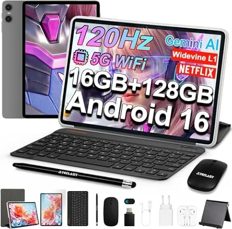 TECLAST P30T 120Hz Tablet 10" Android 16, 2GHz 16GB+128GB con 10 Accessoris