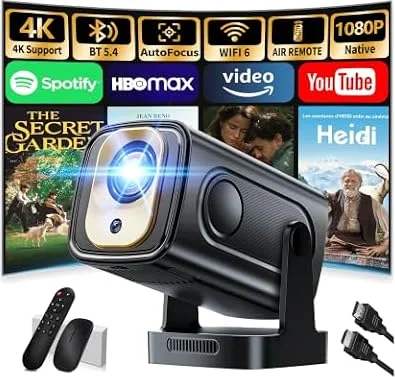 Proiettore 1080P FHD Mini Proiettore Portatile 4K con Bluetooth 5.4 WiFi 6