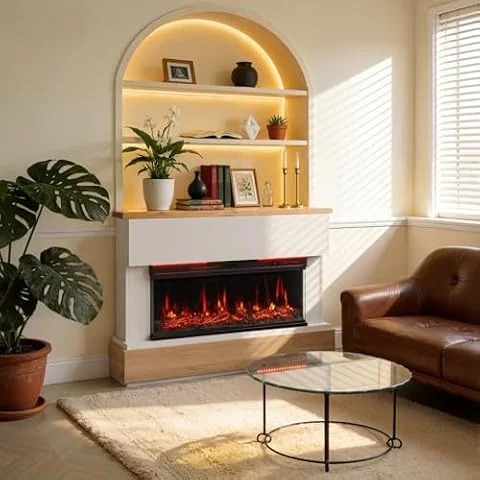 HOMAVO 36" Caminetto Elettrico, 1000W/2000W Camino Elettrico, 12 Colori di Fiamma 3D, Telecomando, incluido Mobile, con Striscia LED