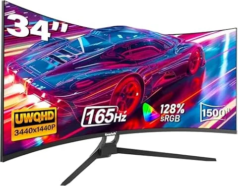 Gawfolk Monitor Gaming Curvo 34" Ultrawide, UWQHD 3440x1440, 165Hz, AMD FreeSync, VESA