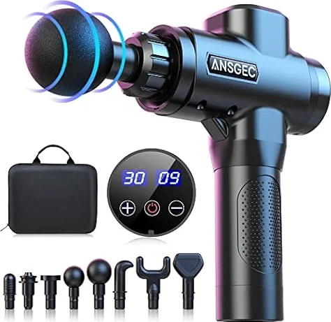 Pistola Massaggio Muscolare, ANSGEC 30 Velocità Pistola Massaggiante Professionale, Potente e Ergonomica, Massaggio Muscolare Profondo,3500RPM Silenziosa Massaggiatore Elettrico, 8 Testine