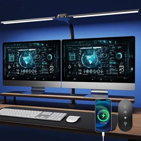 Nevoke T01 Lampada da Scrivania a LED con Telecomando - 24W 1400LM 80CM Luce Scrivania Filo con Morsetto Lampada da Lettura Collo D'oca Regolabile, Porta di ricarica USB per Ufficio Studiare, Nero