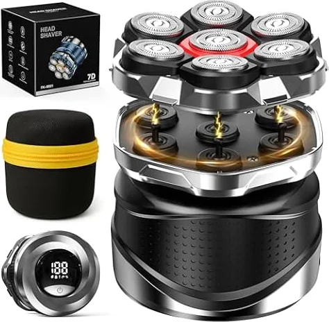 TLMUSE Rasoio 7D con custodia da viaggio, rasoio magnetico aggiornato 2026 per uomini calvi, rasoio elettrico impermeabile IPX7, per uomini/bagnato/secco, rasoio ricaricabile per cuoio capelluto/viso