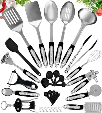 Home Hero Set Utensili da Cucina 40 Pezzi Acciaio Inox Antiaderente