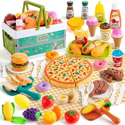 SEMKOTREE Cucina Giocattolo per Bambini, Accessori Cucina Bambini Set Cucina Bambini, Giochi di Ruolo da Cuoco Utensili Cucina Bambini con Cibo Giocattolo Piatti Bambini Cestino Pic Nic Bambini