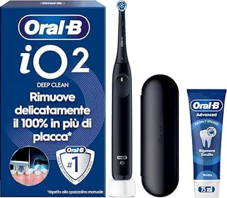 Oral-B iO 2 Spazzolino Elettrico, 1 Testina, Custodia, Dentifricio, Nero