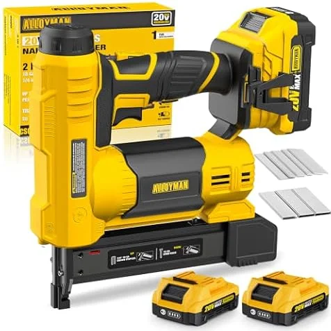 Alloyman 20V MAX Sparachiodi Chiodatrice Brad a Batteria, 2-in-1 18GA Pistola Sparachiodi Elettrica Calibro, 1000 chiodi e 500 punti metallici inclusi, per fai da te e lavori in legno