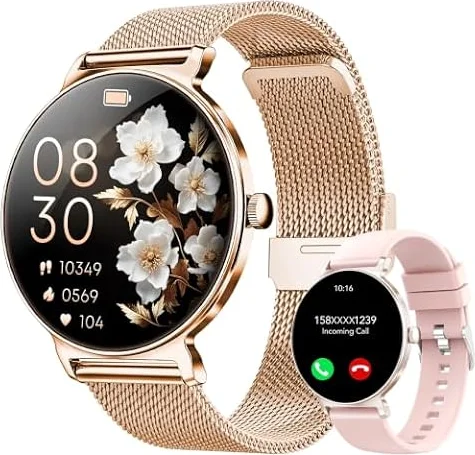Smartwatch da donna con funzione telefonica, 1,27 pollici AMOLED-HD Full Touch Screen, 120+ modalità sportive, IP68 impermeabile, fitness tracker con frequenza cardiaca, monitor del sonno, per iOS e