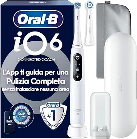 Oral-B iO 6 Spazzolino Elettrico, 2 Testine di Ricambio, Astuccio, Bianco