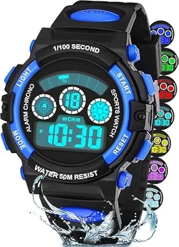 DTKID Orologio Digitale Bambini, LED 7 Colori, Sveglia, Timer, Impermeabile