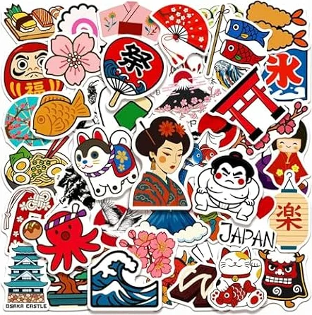 Bubaxuce Japan Adesivi da Viaggio 100 Pezzi in Vinile Impermeabili Decorazioni Tradizionali per Laptop Bottiglia Telefono Finestra Auto Bicicletta Moto Skateboard Album D